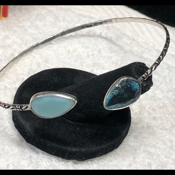 🦋Larimar and blue topaz silver bangle -adjustable - Picture 9 of 14